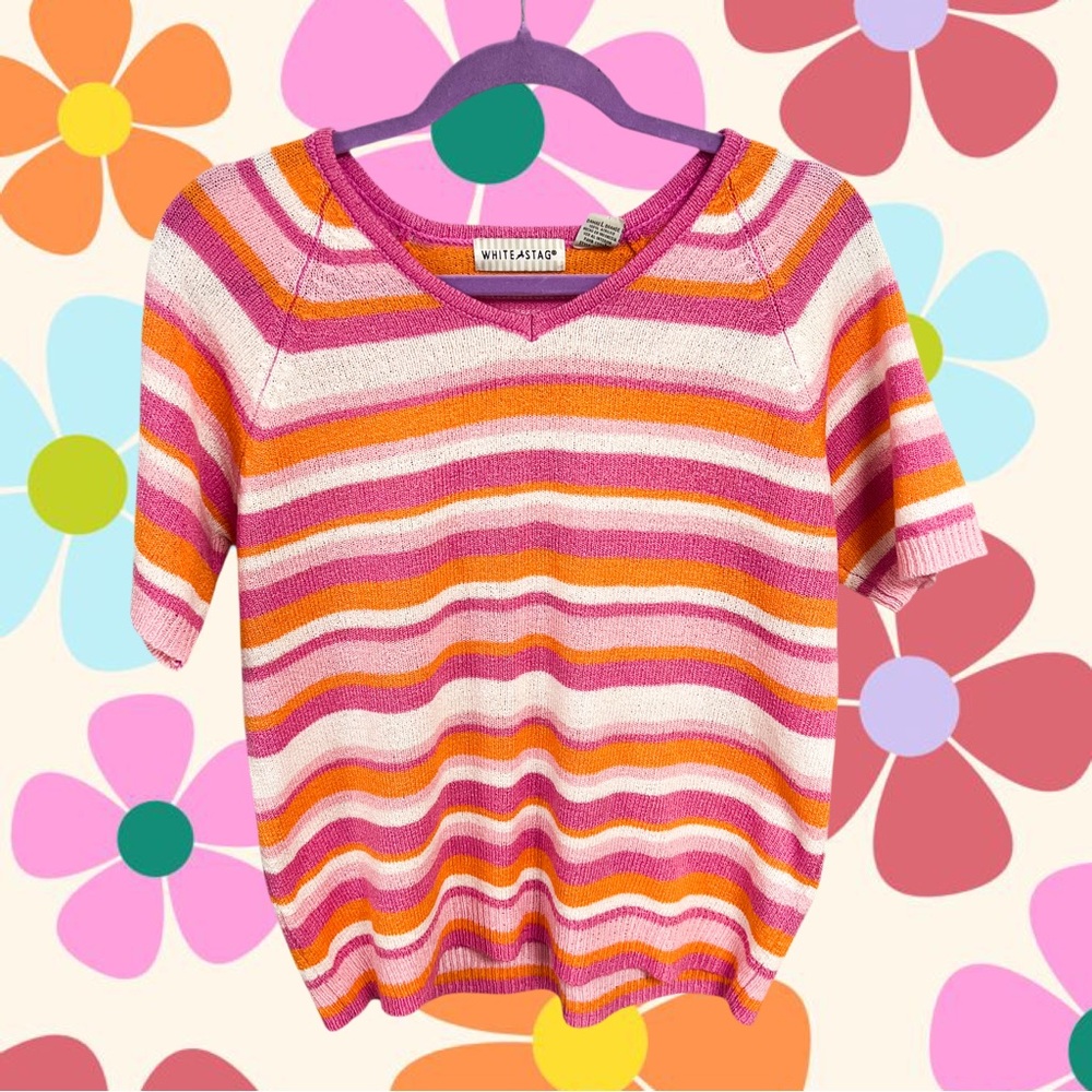 Vintage White Stag pink and orange springy knit top